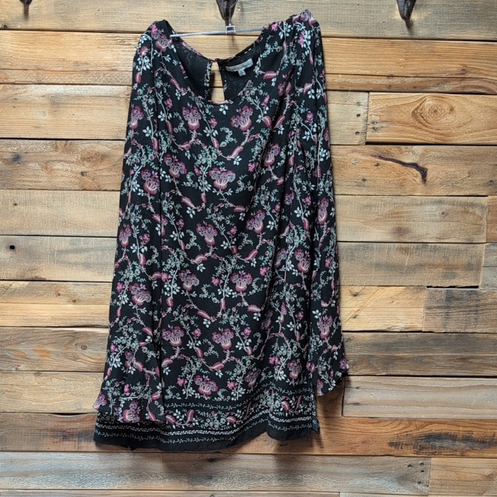 Max Studio Black and Purple Floral Blouse Cute Cheap Size S